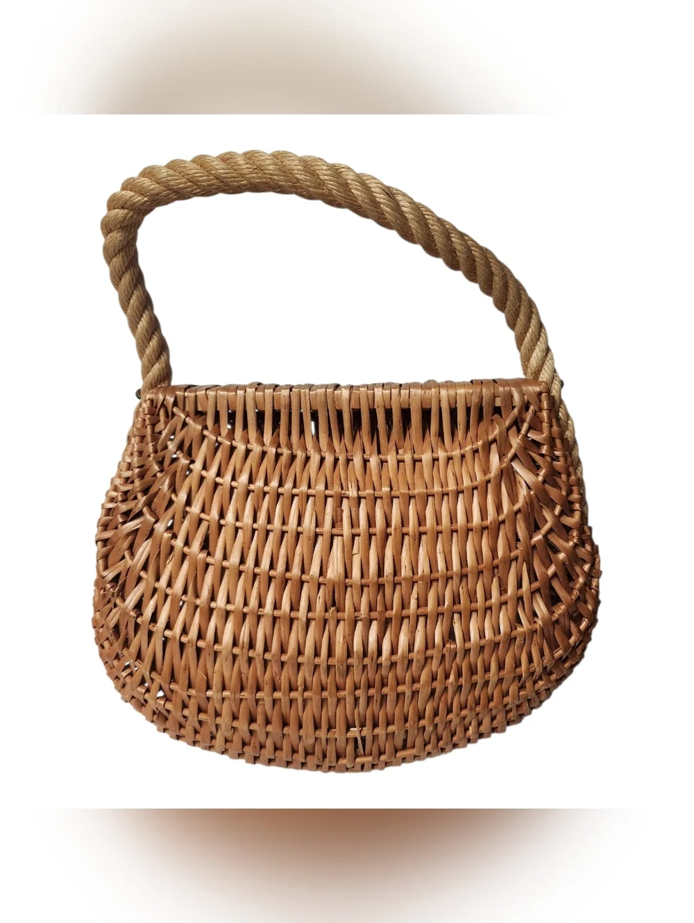 Farmhouse Fishing Creel Wicker Basket Handbag Leather Accents